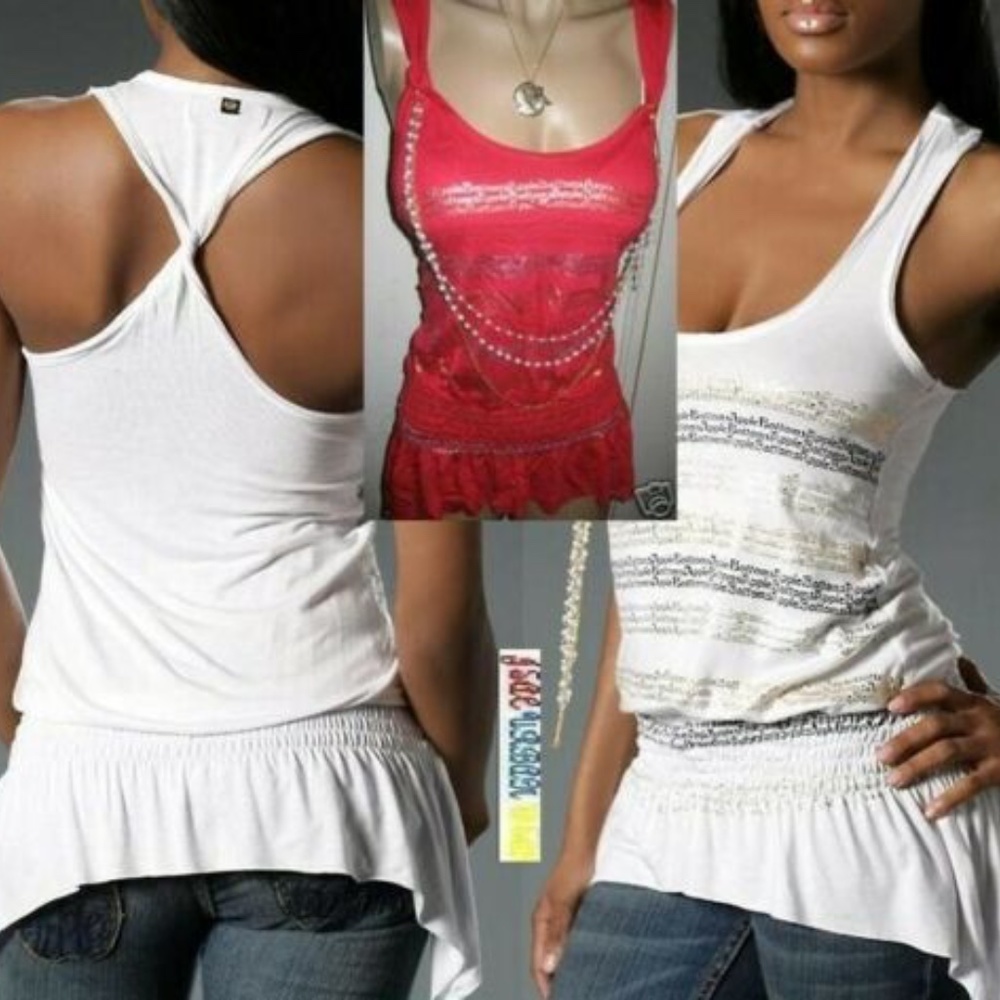 NEW Apple bottoms Y2K Red  sleeveless Razor open back Peplum Tunic Tank PLUS 3X